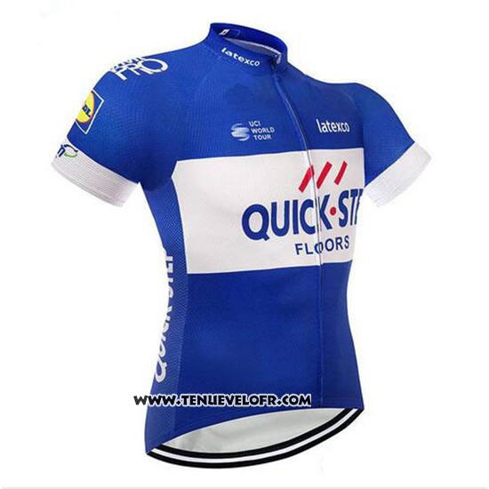 2018 Maillot Ciclismo Quick Step Floors Bleu et Blanc Manches Courtes et Cuissard